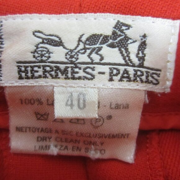 Vtg Hermes Paris Womens 26 Red 100% Wool Slacks Pant Dress Zipper Pockets FLAWS - Picture 3 of 14
